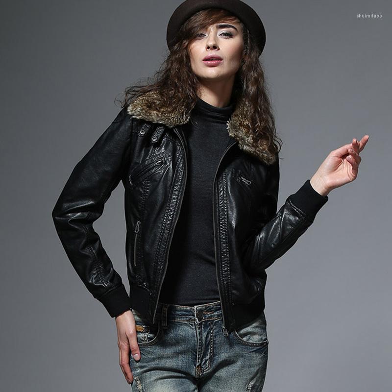 Women's Leather Spring Winter Female Black PU Slim Lady Fashion Fake Fur Collar Jackets Zipper S4761
Women's Leather Spring Winter Female Black PU Slim Lady Fashion Fake Fur Collar Jackets Zipper S4761