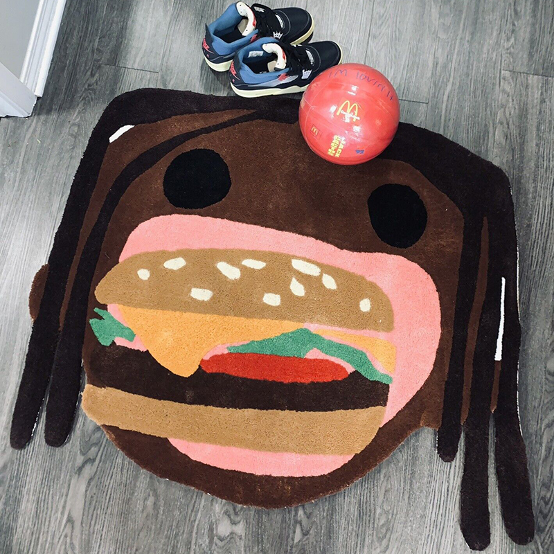 Home Furnishings Artistic Carpet McDonalds CJ Burger Mouth Rug Hypebeast Collection Parlor Bedroom Playroom 3D Handmade Acrylic Yarn Trending Floor Ma
