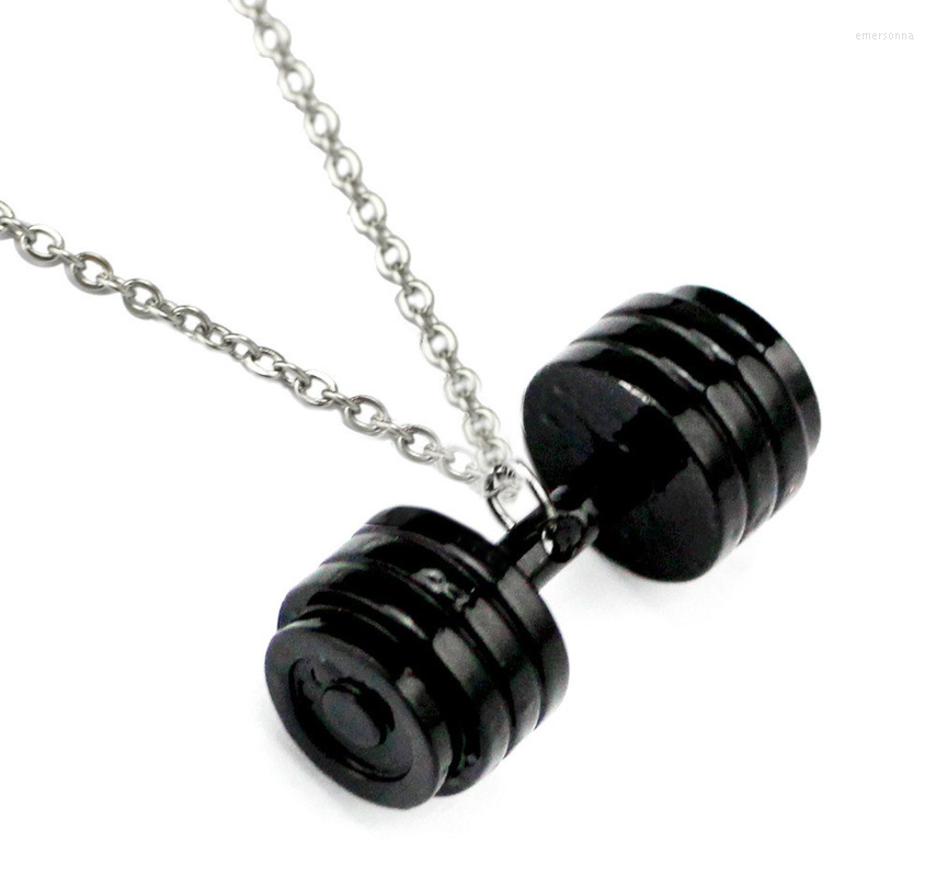 Pendant Necklaces Men Kettlebell Barbell Dumbbell Necklace Sport Weightlifting Collar Bodybuilding Fashion Gym Fitness Accessory