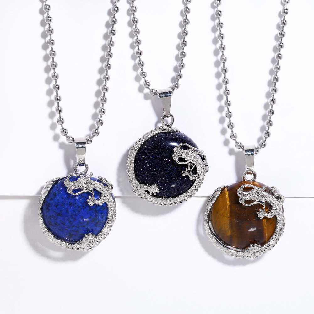 Round Natural Stone Necklaces Animal Dragon Wrap Pendant Silver Beads Chain Men Fashion Lapis Amethyst Tiger Eye Rose Quartz Brown Sand Chakra Jewlery for Women Gift
Round Natural Stone Necklaces Animal Dragon Wrap Pendant Silver Beads Chain Men Fashion Lapis Amethyst Tiger Eye Rose Quartz Brown Sand Chakra Jewlery for Women Gift