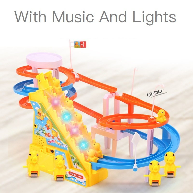 Novelty Games Track Toy Climb Stairs For Boys Girls Children's Cartoon Ducks Pigs Electronic Music Lights Toys Kids Funny Game Birthday Gifts 221