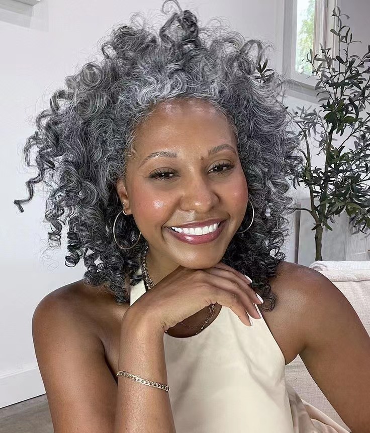 Beauty natural gray hair drawstring ponytail hairpiece effortless sustainable wavy curly silver grey women extension 10-24inch 120g