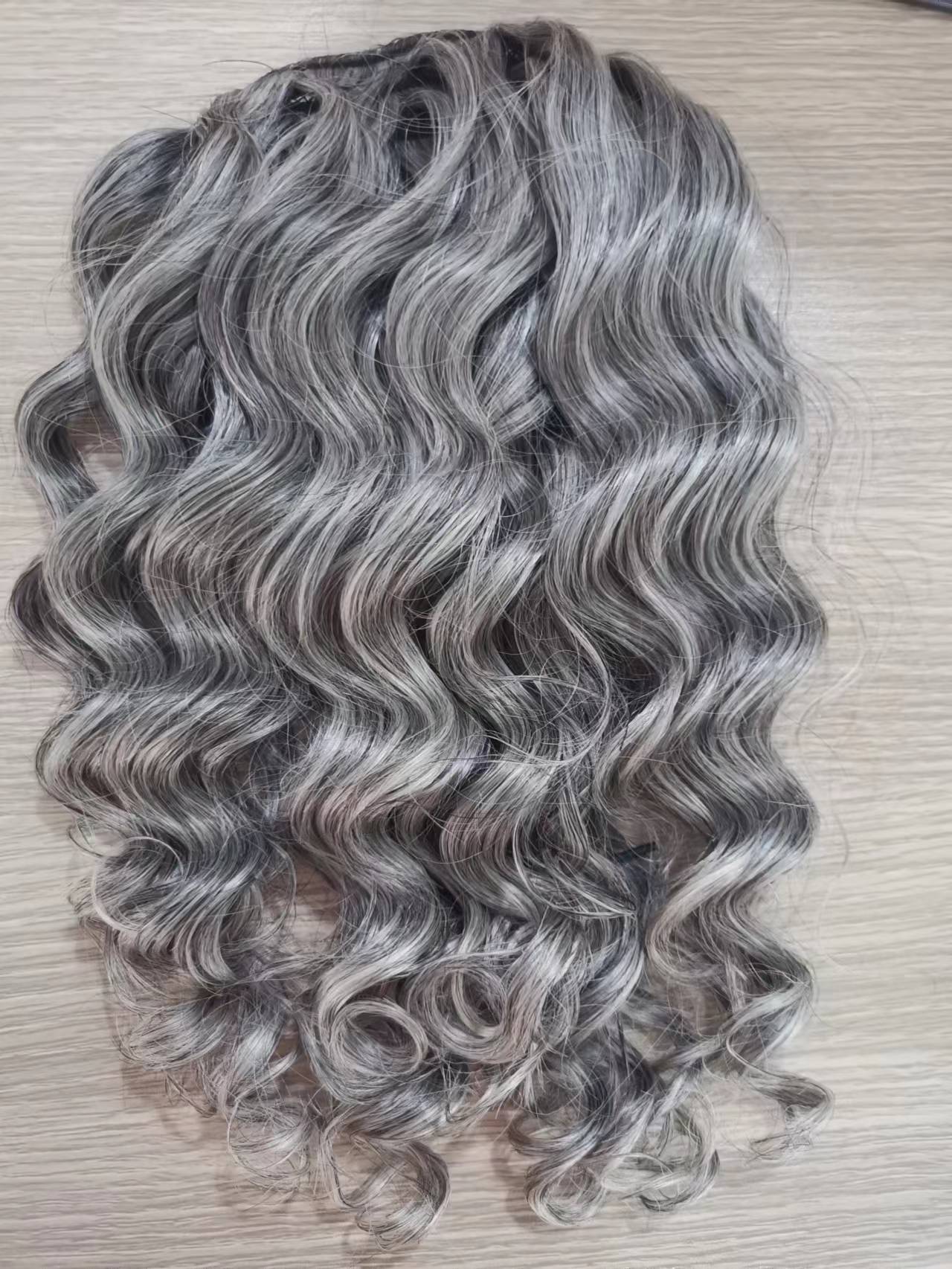 Beauty natural gray hair drawstring ponytail hairpiece effortless sustainable wavy curly silver grey women extension 10-24inch 120g