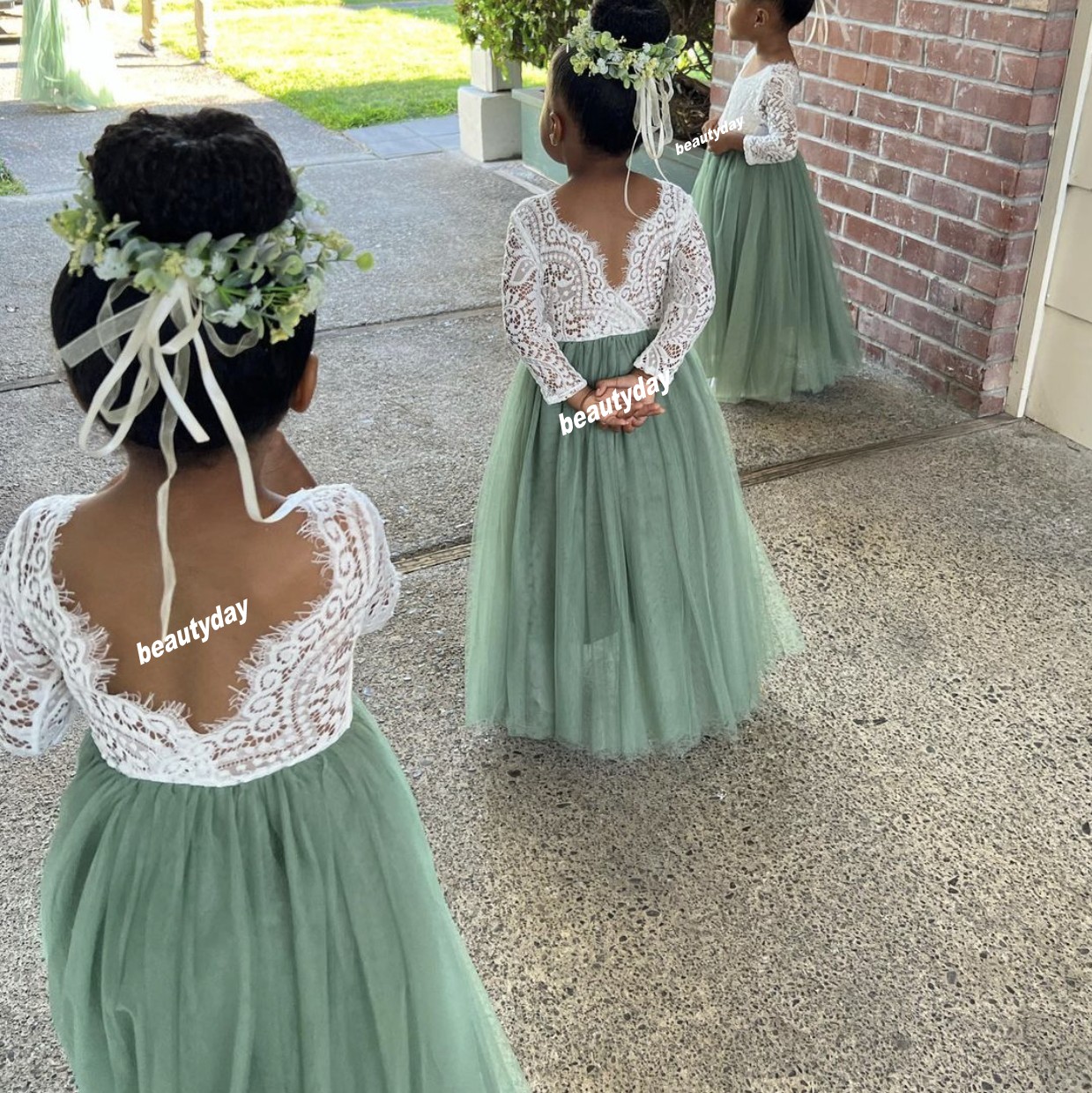 Flower Girls' Dresses For Wedding Kids Formal Wear Long Sleeves Puffy Tutu Toddler Little Girls Pageant Communion Dress Graduation Birthday Party