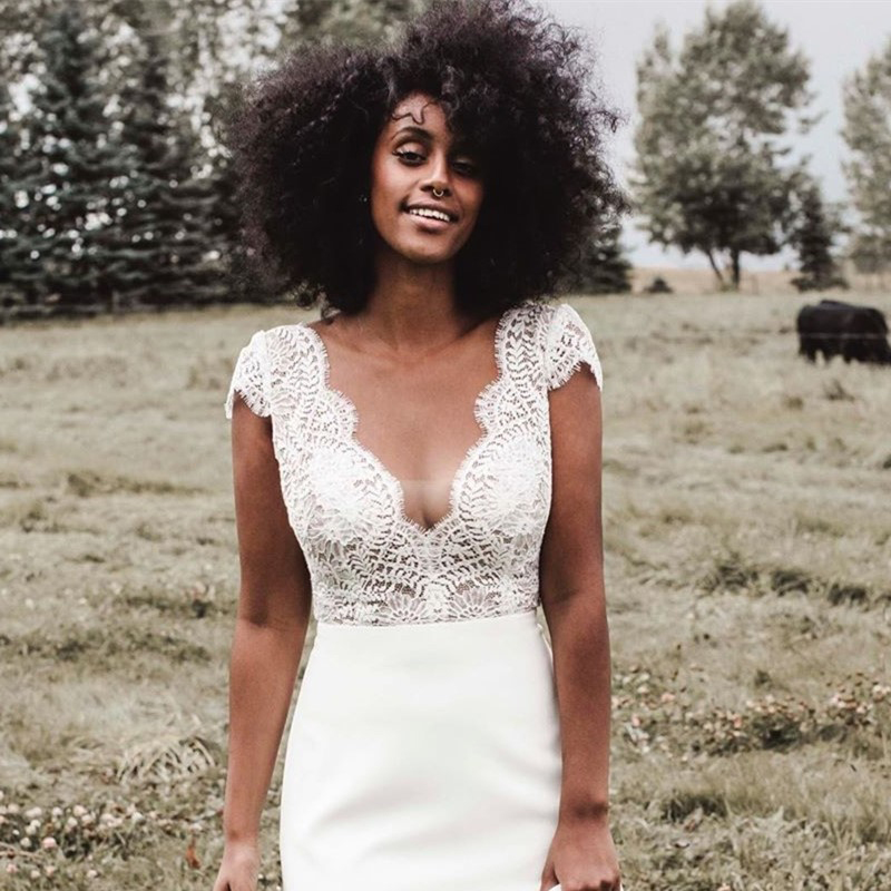 Wedding Dress Boho V-Neck Soft Chiffon And Lace Bohemian Bridal Gowns Short Sleeve Floor Length Beach Simple White Elegant
