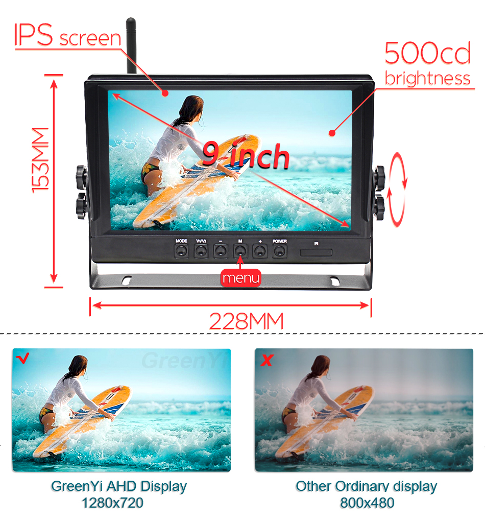 9" 1280x720 High Definition AHD Wireless Truck DVR Monitor Night Vision Reverse Backup Recorder Wifi Camera For Bus Car