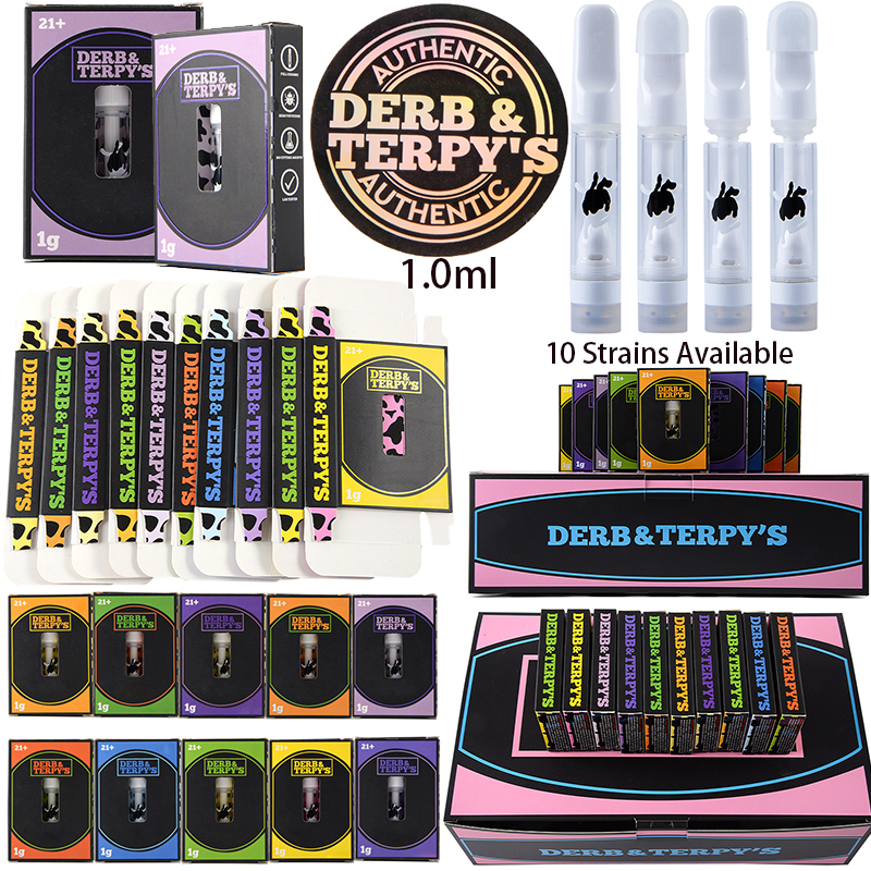 Derb & Terpy's Atomizers 1.0ml Vape Cartridge E Cigarettes Ceramic Coil Empty Carts 510 Thread Thick Oil Wax Starter Kits 10 Strains Available Box Package
Derb & Terpy's Atomizers 1.0ml Vape Cartridge E Cigarettes Ceramic Coil Empty Carts 510 Thread Thick Oil Wax Starter Kits 10 Strains Available Box Package