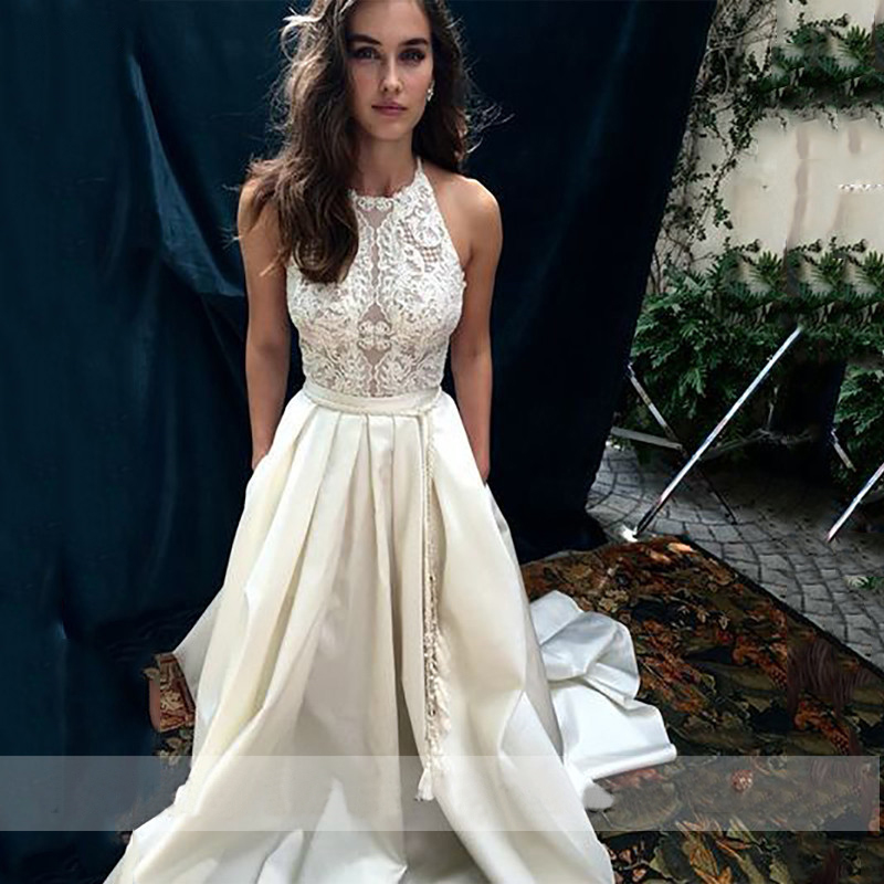 A-e Dresses Halter Neck Boho Bridal Vestidos Wedding Gowns Custom Made