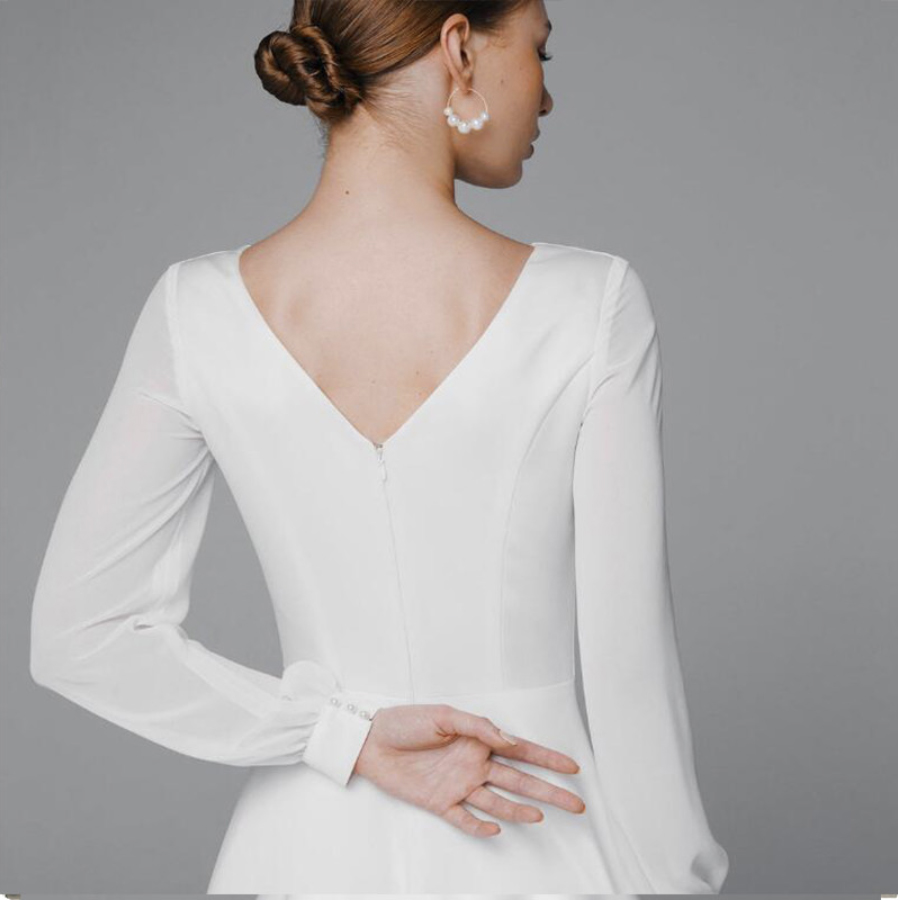 Chiffon wedding dress Long Sleeve Plain or Length Bridal Gown Robe De Mariee White Simple Beach Scoop Elegant Zipper