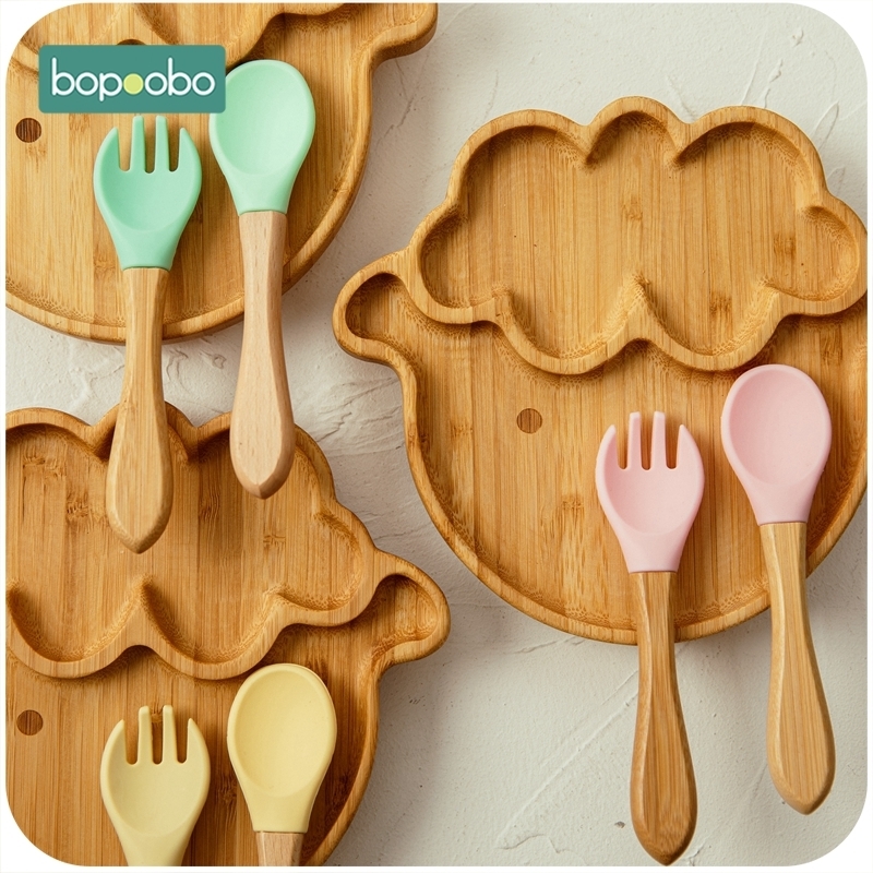Cups Dishes Utensils 1set Baby Feeding Bowl Dinner Plate Cartoon Sheep Bamboo Kids Dinnerware With Silicone Suction Cup Wooden Fork Spoo 221104