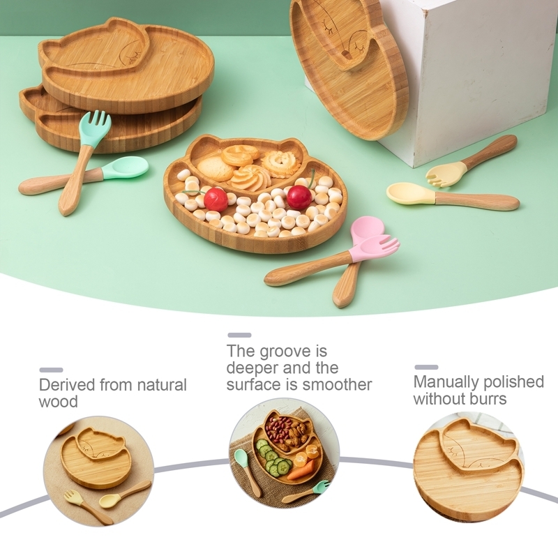 Cups Dishes Utensils 1set Baby Feeding Bowl Dinner Plate Cartoon Sheep Bamboo Kids Dinnerware With Silicone Suction Cup Wooden Fork Spoo 221104