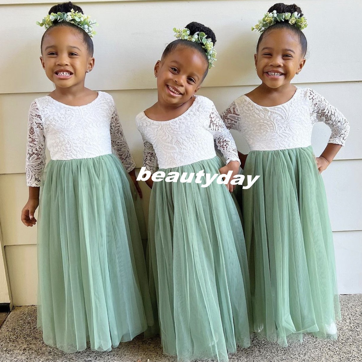 Flower Girls' Dresses For Wedding Kids Formal Wear Long Sleeves Puffy Tutu Toddler Little Girls Pageant Communion Dress Graduation Birthday Party