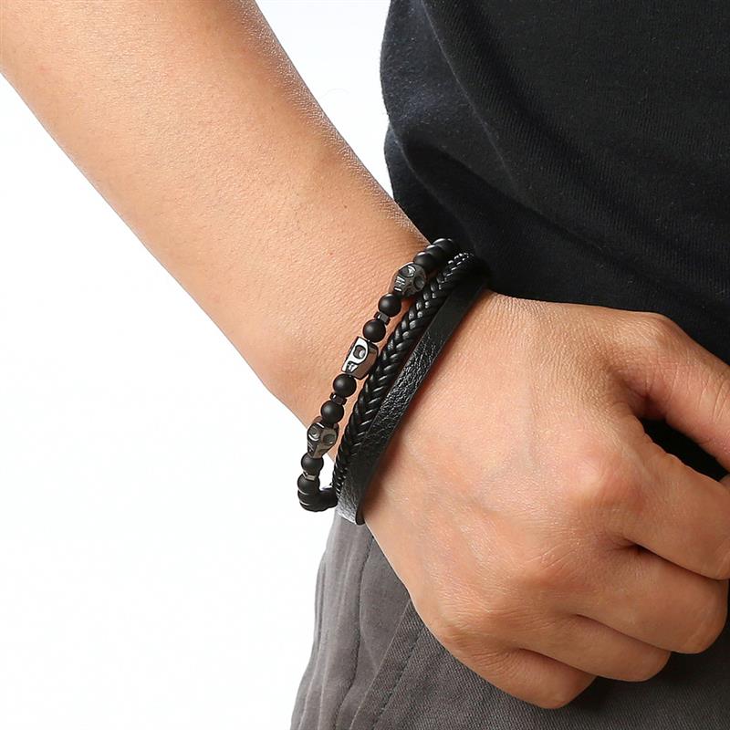 Classic Fashion Tiger Eye Beaded Multi Layer Leather Bracelet For Men Jewelry