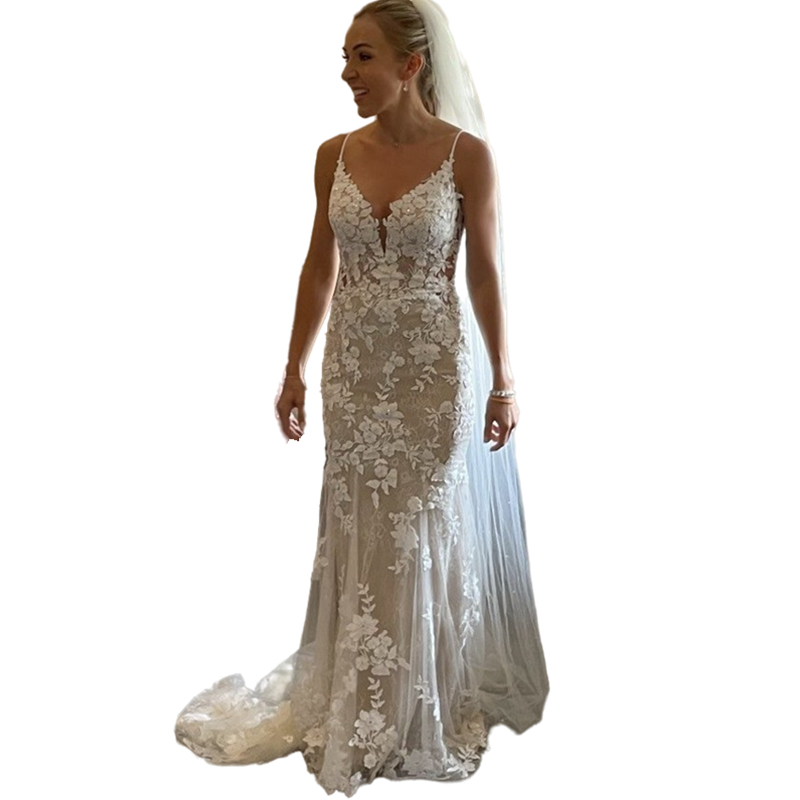 Bohemian Lace Mermaid Wedding Dresses Summer Beach Bridal Gowns Sleeveless Spaghetti Straps Long Robe De Mariee Backless 2023