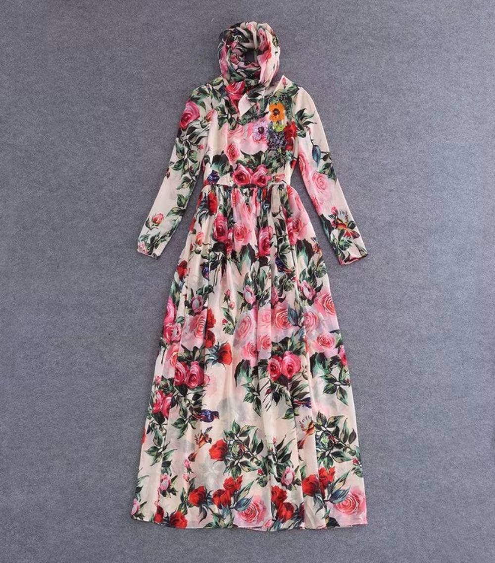 Runway Dresses Spring/summer catwalk fashion round neck long sleeve printed beaded dress with sequin waist, Pink
Runway Dresses Spring/summer catwalk fashion round neck long sleeve printed beaded dress with sequin waist, Pink