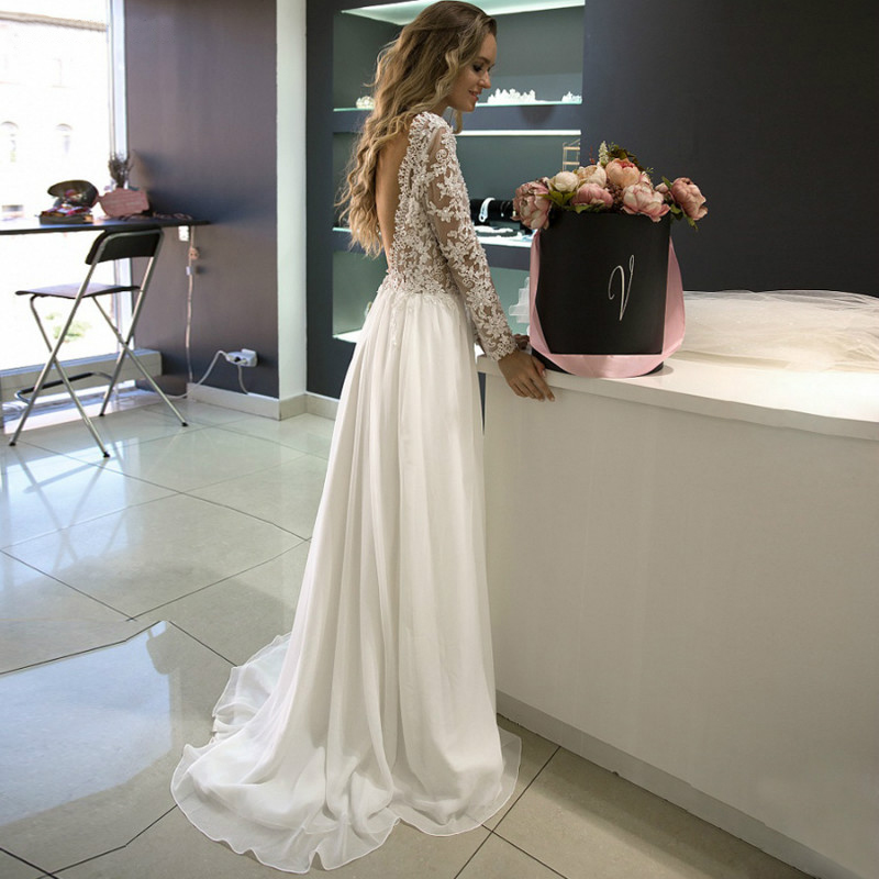 Robe De Mariee Dresses White Ivory Long Sleeves See-through Bridal Gown Beach Boho Wedding Dress