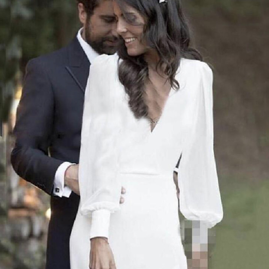 Elegant Boho Wedding Dress Bohemian Long Sleeve V Neck Chiffon Hollow Back or Length Casual Bridal Gowns Vestido De Noiva
