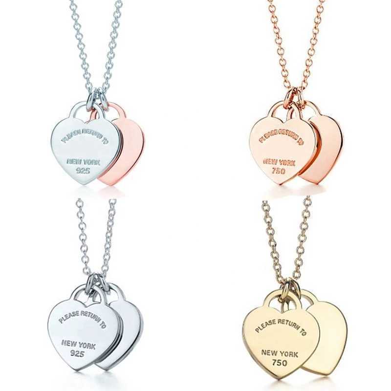 Pendant Necklaces Classic 925 Sterling Silver Necklace Double Heart Pendant women's fashion jewelry original 1 1 high quality return 210621