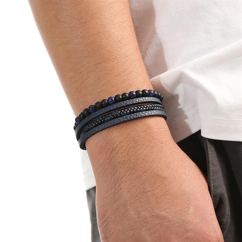 Classic Fashion Tiger Eye Beaded Multi Layer Leather Bracelet For Men Jewelry