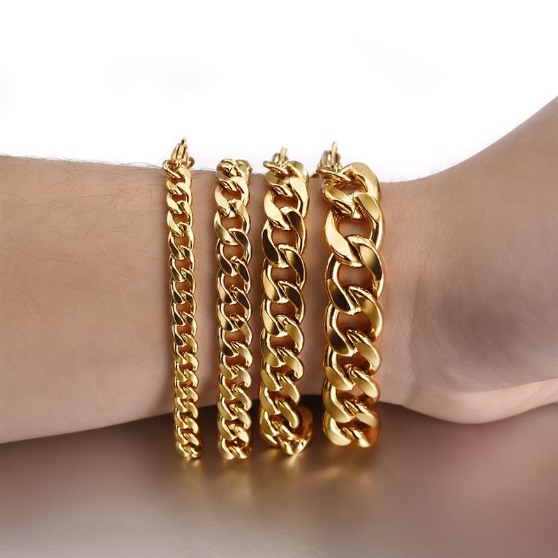 Men's Bracelet Stainless Stel Curb Cuban Link Chain Bracelets for Women Fashion Punk Male Bangle