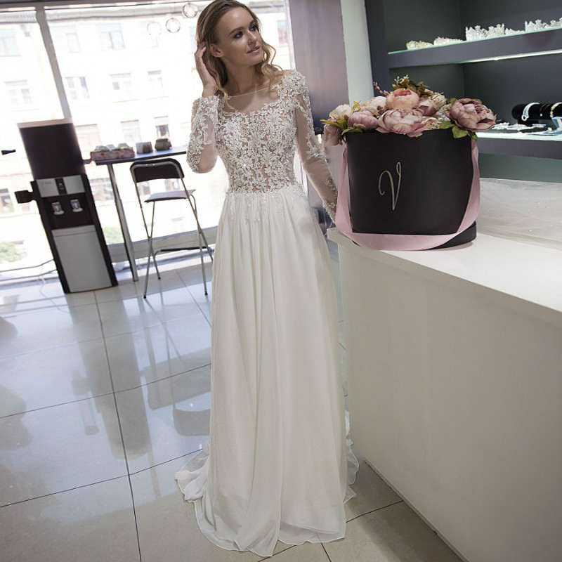 Robe De Mariee Dresses White Ivory Long Sleeves See-through Bridal Gown Beach Boho Wedding Dress
