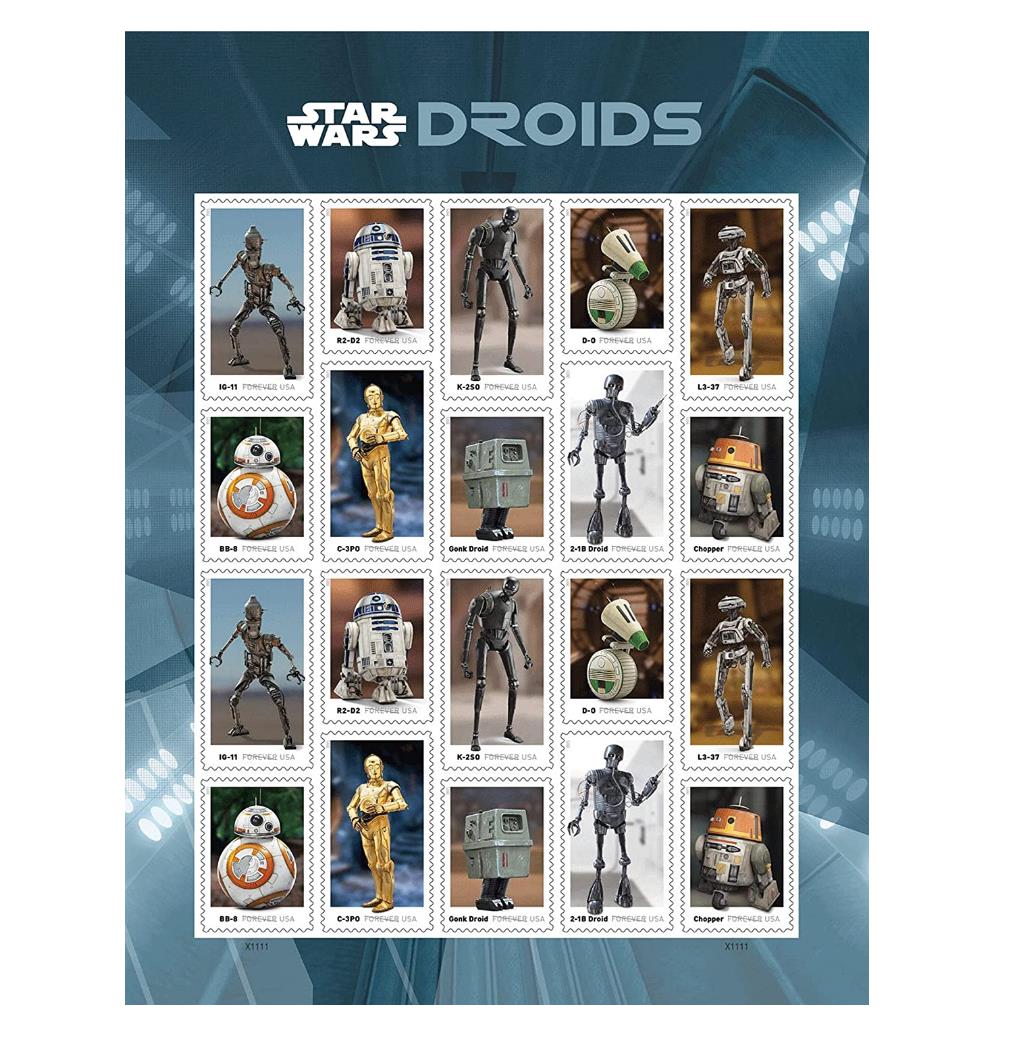 Postal Stamp First Class Mail For US Post Office Droids Sheet of 20 Marvelous Mechanical Characters in a Galaxy far 5 Sheets For Envelopes Letters Cards
Postal Stamp First Class Mail For US Post Office Droids Sheet of 20 Marvelous Mechanical Characters in a Galaxy far 5 Sheets For Envelopes Letters Cards