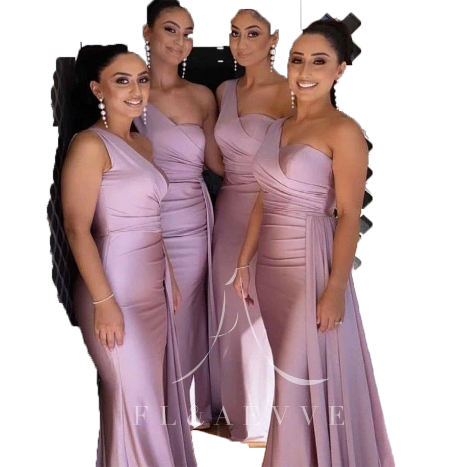Lavender Bridesmaid 2023 Dresses Satin One Shoulder Neck Sleeveless Mermaid Floor Length Beach Wedding Guest Gowns Custom Made Plus Size Formal Ocn We