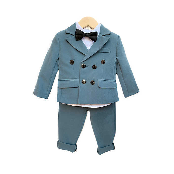 Suits Spring Autumn Child Double Breasted Suit Set Boys Pure Color Blazer Pants 2pcs Clothing Set Kids Host Party Performance Costume