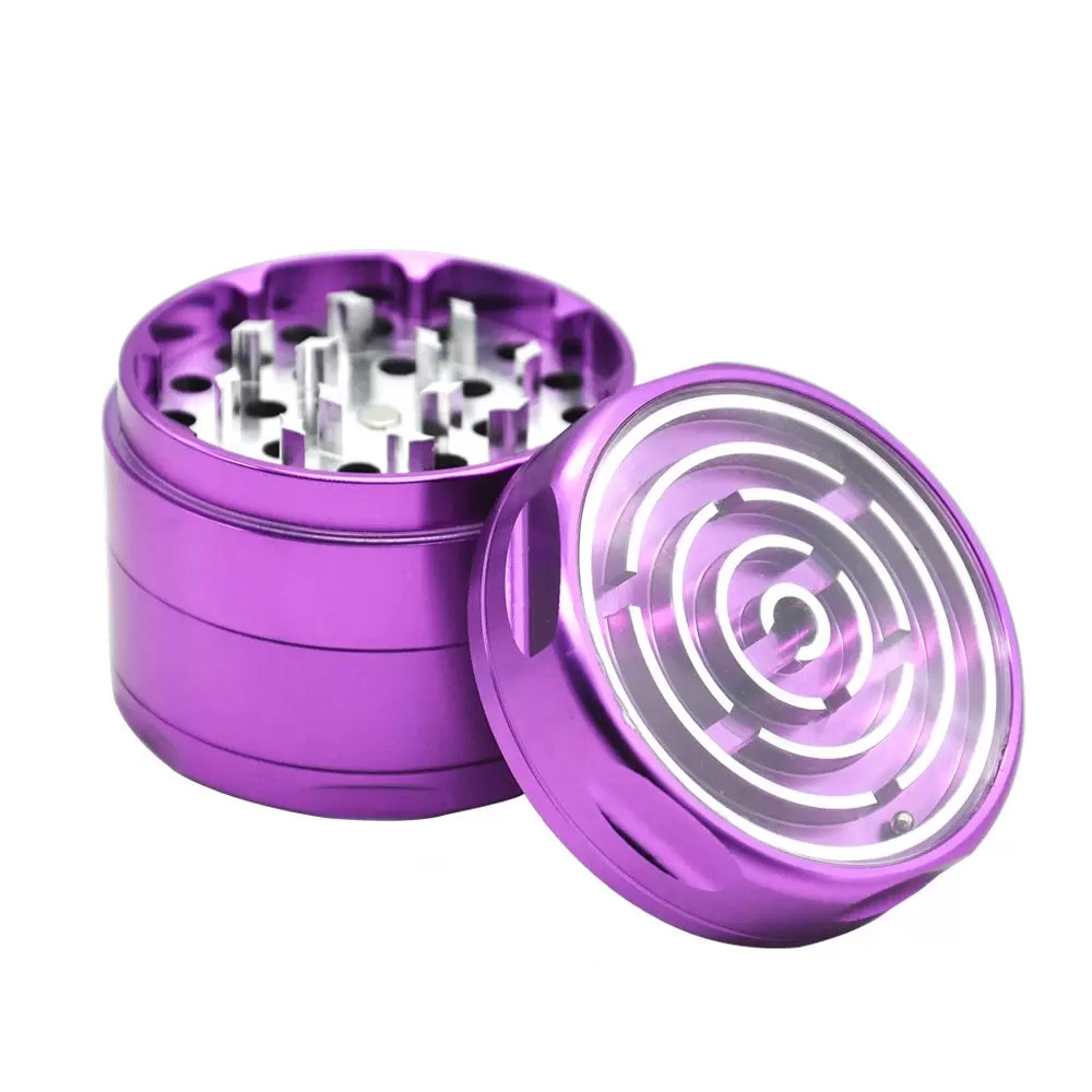 

Aluminum smoke accessory tobacco herb grinder With Maze Game Window 63MM 4 Piece CNC Diamond Teeth Metal Tobacco Pollen Spice Crucher