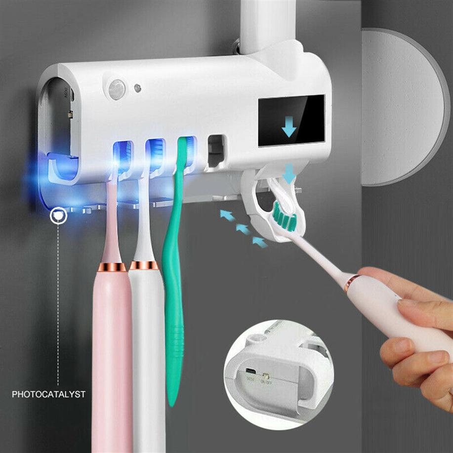 New Smart UV Sterilizer Disinfection And Sterilization Toothbrush Holder Automatic Toothpaste Squeezing Device Wall Mount296u