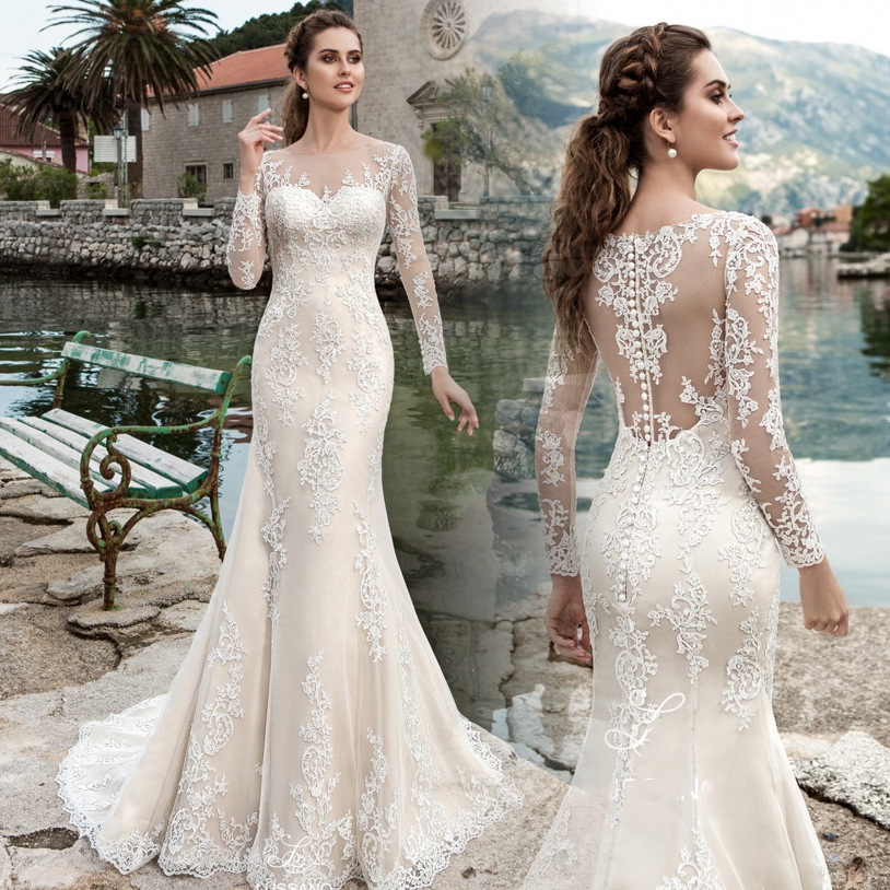 Luxurious Crystal Pearls Mermaid Wedding Dresses Bridal Gowns Long Sleeves V Neck Tiered Ruffles Chapel Train robe de soiree mariage, White
Luxurious Crystal Pearls Mermaid Wedding Dresses Bridal Gowns Long Sleeves V Neck Tiered Ruffles Chapel Train robe de soiree mariage, White