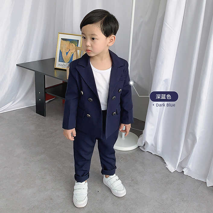 Suits Spring Autumn Child Double Breasted Suit Set Boys Pure Color Blazer Pants 2pcs Clothing Set Kids Host Party Performance Costume