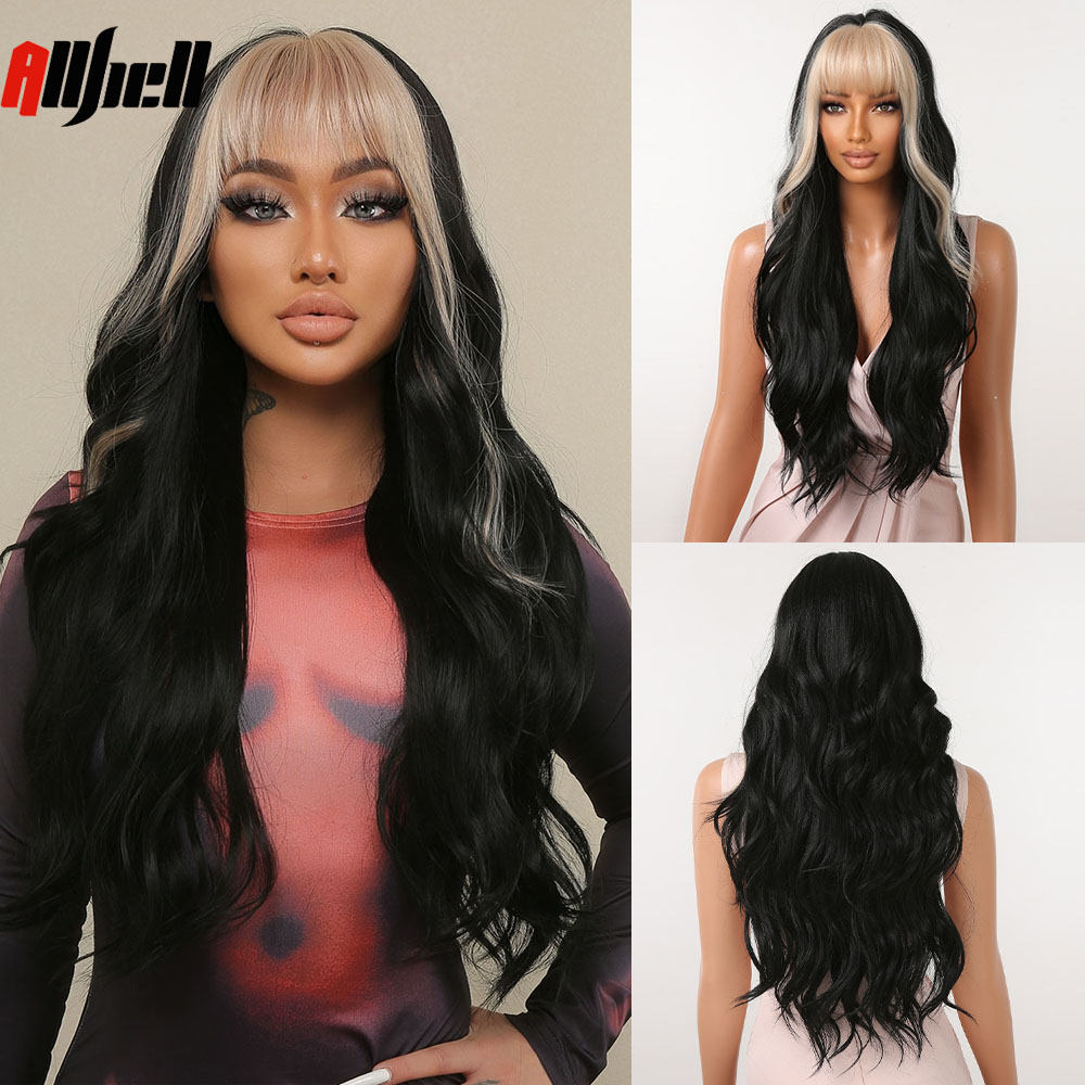 LX Brand Long Black Synthetic Hair Wigs With Blonde Bangs Natural Wave for Women Halloween Cosplay Costume Wig Heat Resistant Party Usefacto, Wig-lc2008-3
LX Brand Long Black Synthetic Hair Wigs With Blonde Bangs Natural Wave for Women Halloween Cosplay Costume Wig Heat Resistant Party Usefacto, Wig-lc2008-3