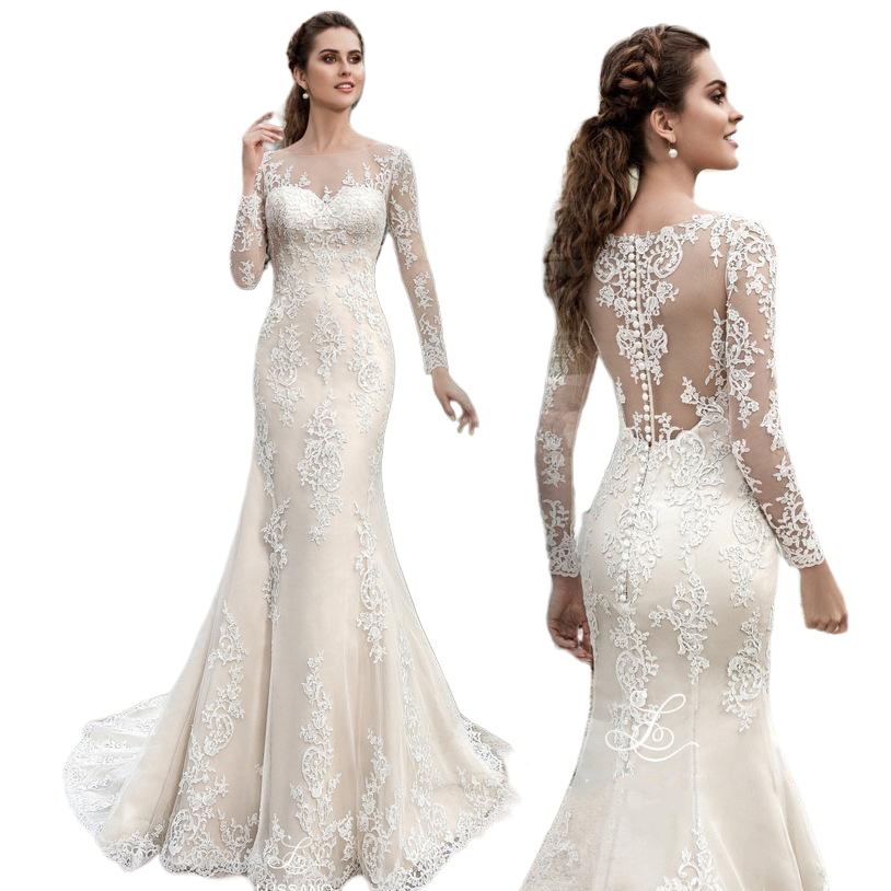 Luxurious Crystal Pearls Mermaid Wedding Dresses Bridal Gowns Long Sleeves V Neck Tiered Ruffles Chapel Train robe de soiree mariage