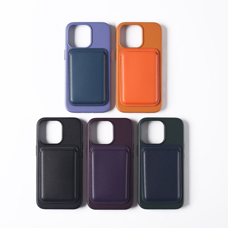 Leather Phone Cases With Wallet Card Holder Magnetic Design Brand For Iphone 14 13 12 Pro Max Premium Genuine Leather Cover, Purple with wallet card