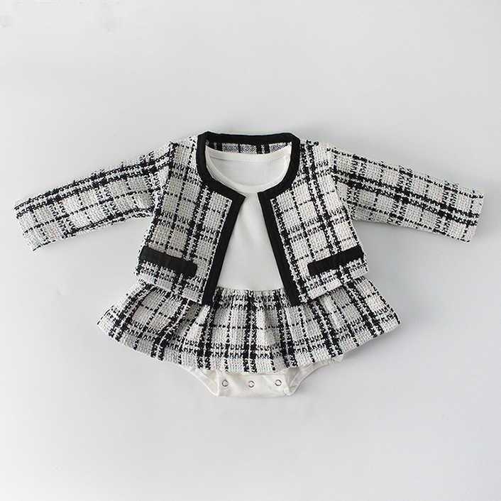 Newborn Baby Girl Clothes Autumn Spring Baby Rompers For Girls Plaid Princess Christmas Baby Clothes Set Romper Jacket 2pc