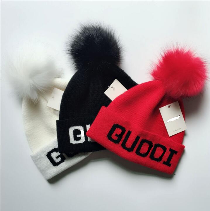 Designer Winter Knitted Beanie Woolen Hat Women Chunky Knit Thick Warm faux fur pom Beanies Hats Female Bonnet Beanie Caps 10 colors