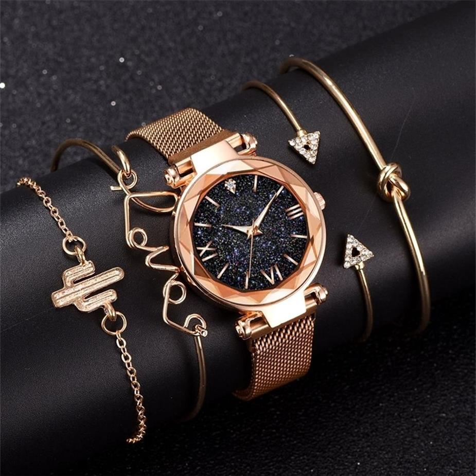 Fashion Bracelet Watches Women 5 Pcs Set Luxury Rose Gold Lady Watches Starry Sky Magnet Buckle Gift Watch for Female 201204265a, Purple
Fashion Bracelet Watches Women 5 Pcs Set Luxury Rose Gold Lady Watches Starry Sky Magnet Buckle Gift Watch for Female 201204265a, Purple