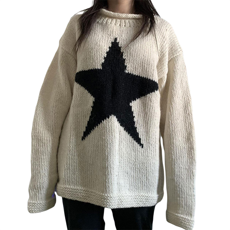QNPQYX New Y2k loose knitted women sweater Star Pattern Pullovers Ladies Round Collar Long Sleeve Knitwear Jumpers Clothes Streetwear, A1
QNPQYX New Y2k loose knitted women sweater Star Pattern Pullovers Ladies Round Collar Long Sleeve Knitwear Jumpers Clothes Streetwear, A1