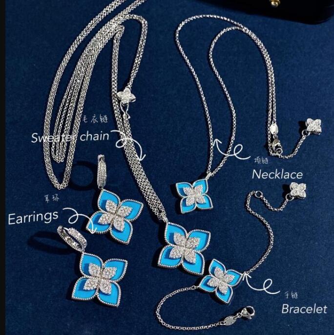 New designed silver rhombic four-leaf clover Pendant women's Luck necklace full diamond four petals flower turquoise erhombic arrings Ring Designer Jewelry N-04
New designed silver rhombic four-leaf clover Pendant women's Luck necklace full diamond four petals flower turquoise erhombic arrings Ring Designer Jewelry N-04