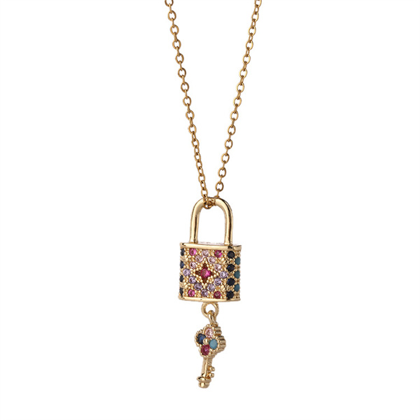 Europe and America Luxury and Exquisite Pendant Neckplaces Fashion Women Micro set Zircon Colorful Personality Collar Chain Key Lock Necklace AB1044
Europe and America Luxury and Exquisite Pendant Neckplaces Fashion Women Micro set Zircon Colorful Personality Collar Chain Key Lock Necklace AB1044