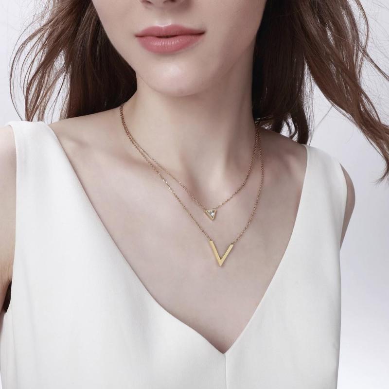 Choker V Shape Layered For Women Gold Tone Stainless Steel CZ Stone Temperament Double Layer Female Necklace
Choker V Shape Layered For Women Gold Tone Stainless Steel CZ Stone Temperament Double Layer Female Necklace