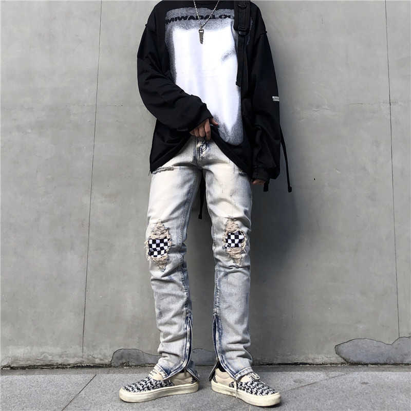 Pants Men' Fashion Fog Jeans High Street Washed Hole Pasted Cloth Plaid Slim Fit Brand Thin Elastic Beggar Justi Biber Ripped Hip Hop, Light blue
Pants Men' Fashion Fog Jeans High Street Washed Hole Pasted Cloth Plaid Slim Fit Brand Thin Elastic Beggar Justi Biber Ripped Hip Hop, Light blue