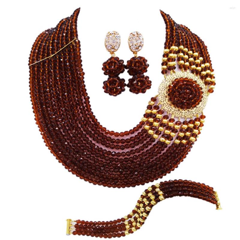 Necklace Earrings Set Classic Brown African Beads Jewelry Crystal Beaded Nigerian Wedding Party Accessories 10DPH02, Picture shown
Necklace Earrings Set Classic Brown African Beads Jewelry Crystal Beaded Nigerian Wedding Party Accessories 10DPH02, Picture shown