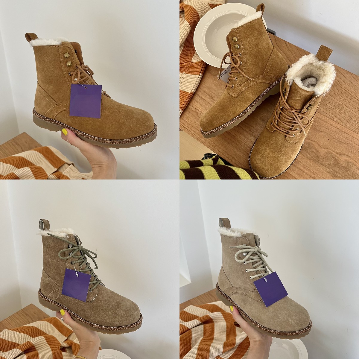 Sherpa Lamb Fur Lined Designer Boots Women Lace-Up Ankle Suede Leather Boot Birkens Birk Bryson Tan Chestnut Snow Booties High Top Outdoor Hiking Shoes Trainer, Fill postage 
Sherpa Lamb Fur Lined Designer Boots Women Lace-Up Ankle Suede Leather Boot Birkens Birk Bryson Tan Chestnut Snow Booties High Top Outdoor Hiking Shoes Trainer, Fill postage