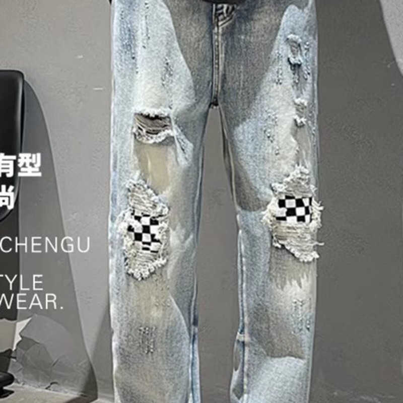 Pants Men' Fog Jeans Fashion Plaid Patch Slim Straight High Street Trousers Holes Hip-hop Beggar Justi Biber Ripped Hip Hop Fit, Blue
Pants Men' Fog Jeans Fashion Plaid Patch Slim Straight High Street Trousers Holes Hip-hop Beggar Justi Biber Ripped Hip Hop Fit, Blue