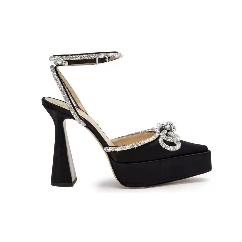 

Mach Satin Bow shoes platform Pumps Crystal Embellished rhinestone Evening shoe chunky high Heels sandals w heeled Luxury Designers ankle strap Dress shoe, 5#
