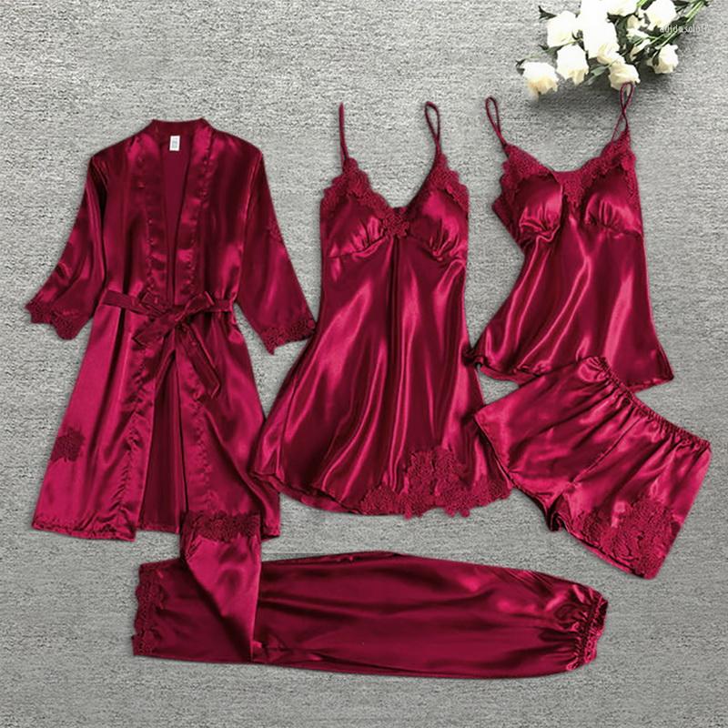 Women' Sleepwear Women 5PCS Female Pajamas Set Satin Sexy Lace Patchwork Wedding Nightwear Home Wear Nighty Robe Suit, Black-2pcs
Women' Sleepwear Women 5PCS Female Pajamas Set Satin Sexy Lace Patchwork Wedding Nightwear Home Wear Nighty Robe Suit, Black-2pcs