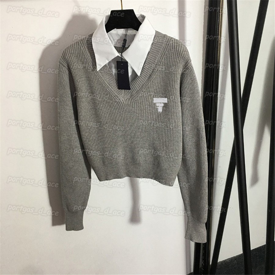 Fake Two Piece Womens Sweaters Long Sleeve Shirt Lapel Jumper Sweater Autumn Spring Women Knits, Gray with label #20226809
Fake Two Piece Womens Sweaters Long Sleeve Shirt Lapel Jumper Sweater Autumn Spring Women Knits, Gray with label #20226809