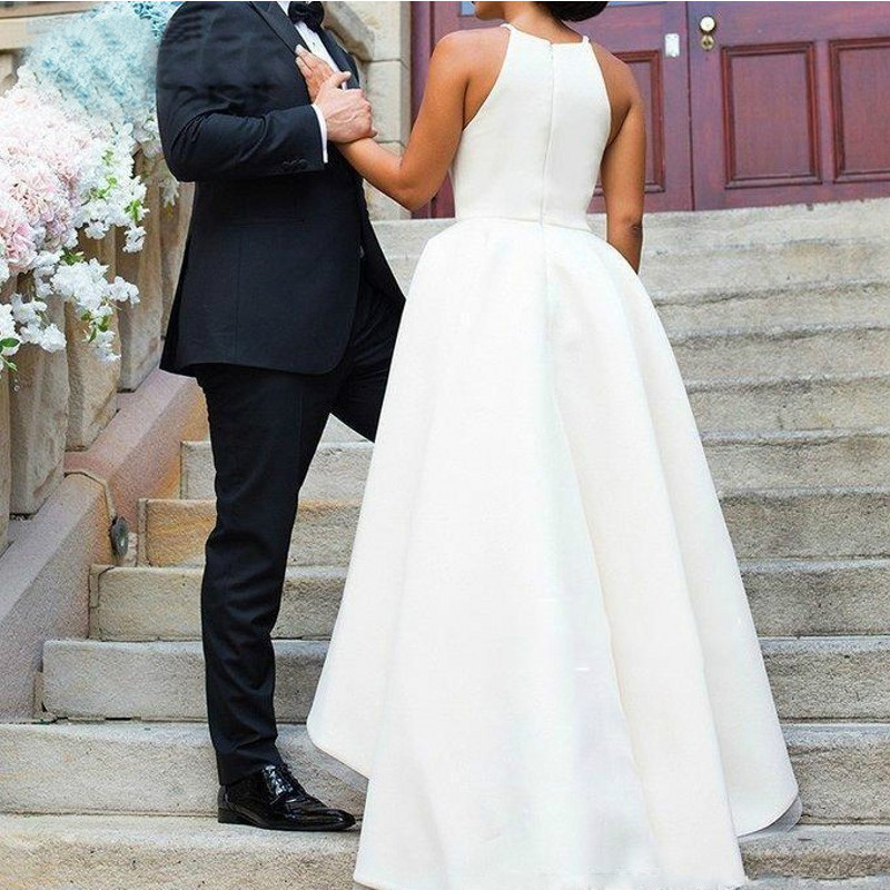 Simple High Low Dresses Spaghetti Straps White Ivory Beach Wedding Gowns Short Front Long Back Vestidos De Novia Formal Dress